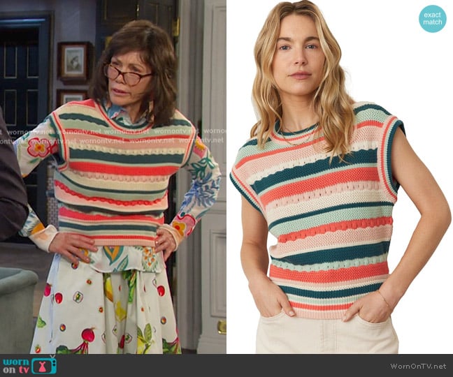 Marine Layer Rory Crochet Vest worn by Susan Banks (Stacy Haiduk) on Days of our Lives