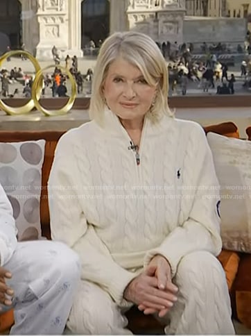 Martha Stewart’s white cable knit sweater and pants on Today
