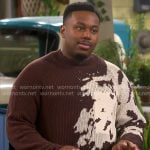 Marty's brown splatter print sweater on The Neighborhood