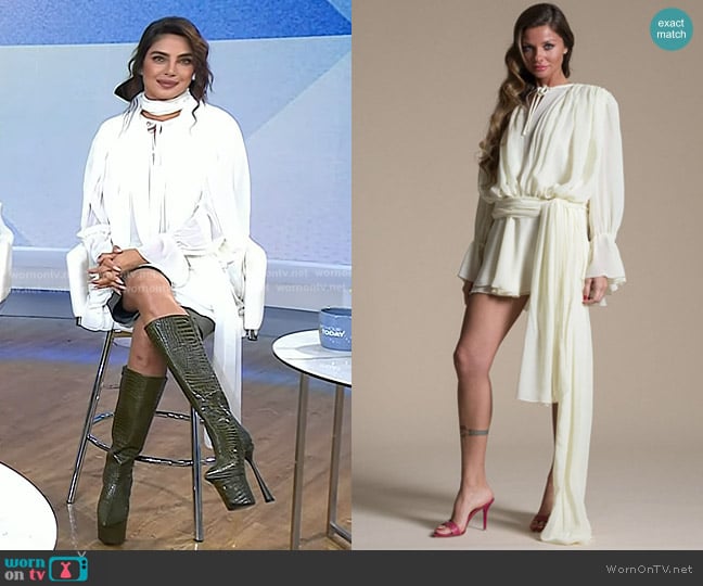 Priyanka’s white tie neck blouse on Today