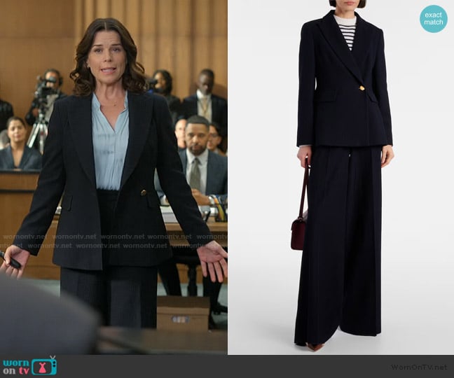 Max Mara Pagano wool-blend blazer and trousers worn by Maggie McPherson (Neve Campbell) on The Lincoln Lawyer