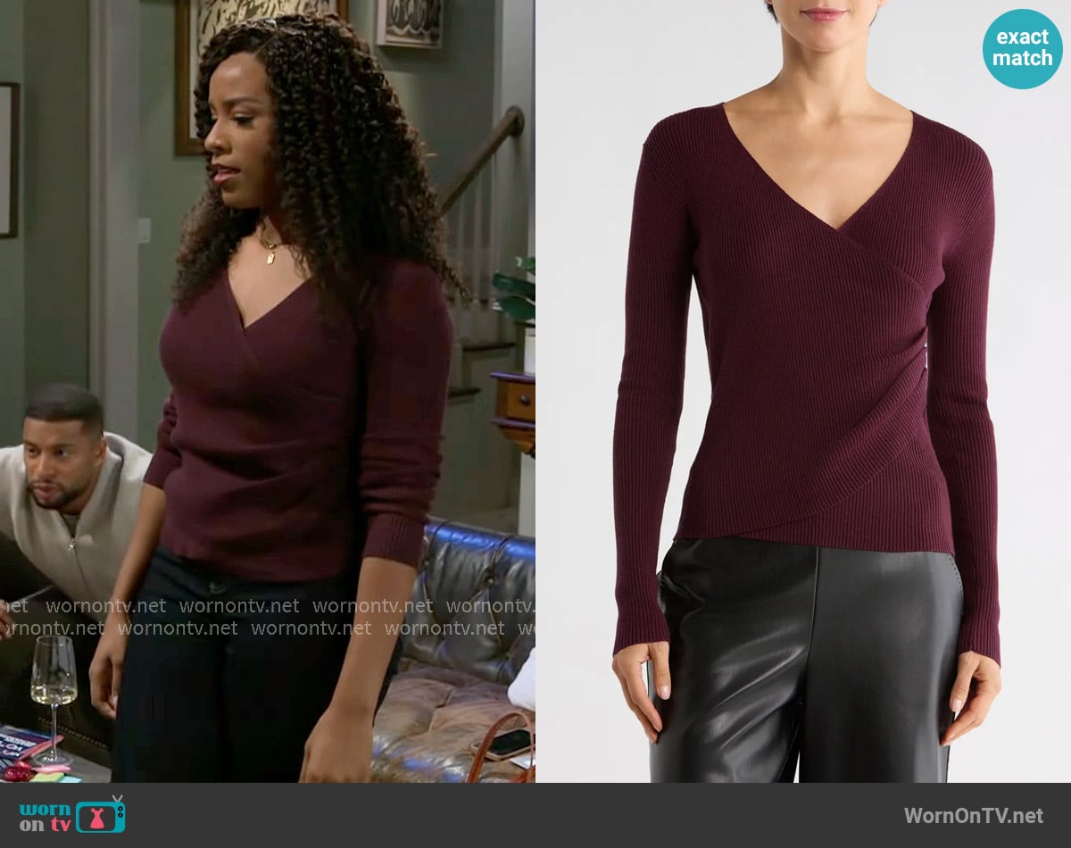 Max Studio Faux Wrap Knit Sweater in Fudge worn by Naomi Hamilton Hawthorne (Arielle Prepetit) on Beyond the Gates
