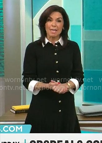 Meg Oliver's black button front dress on CBS Mornings