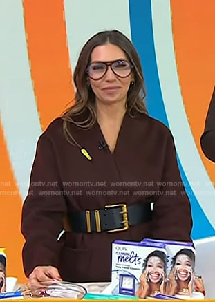 Melissa’s brown wrap jacket and pants on Today