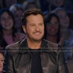 Luke’s black mesh-shoulder leather jacket on American Idol