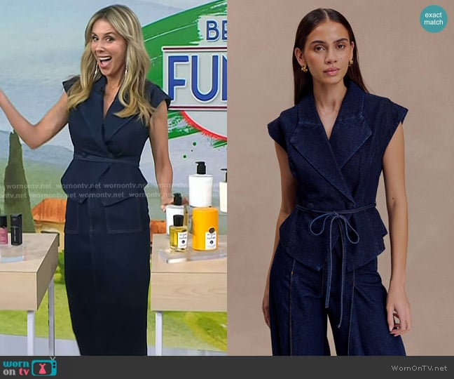 Meshki Charley Top in indigo blue worn by Sarah Eggenberger on Today