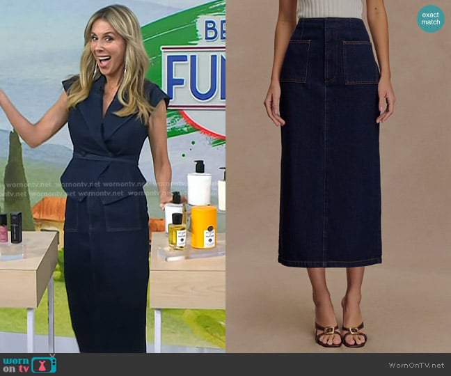 Meshki Fallon Skirt in indigo blue worn by Sarah Eggenberger on Today
