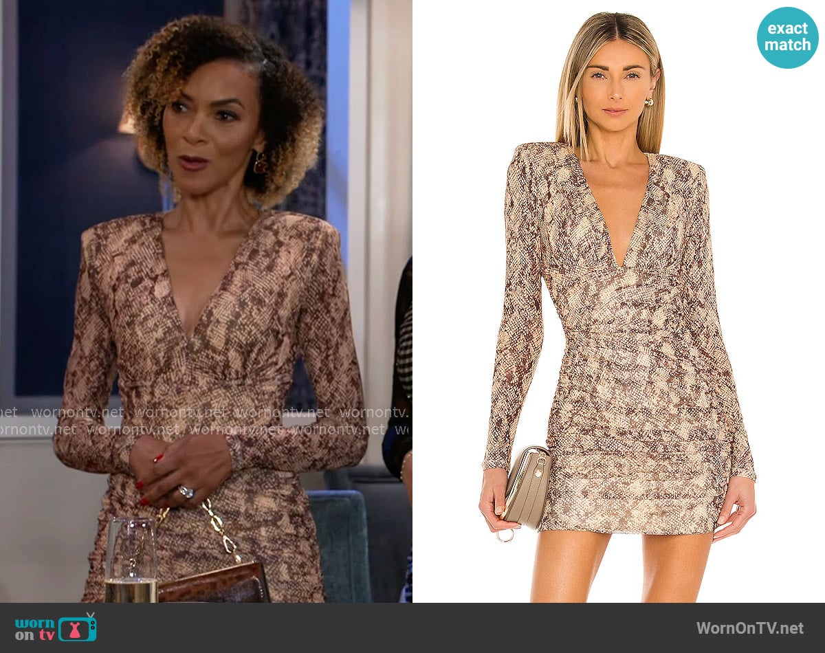 Michael Costello Antonella Mini Dress worn by Anastasia Belleclaire (Timeca Seretti) on Beyond the Gates