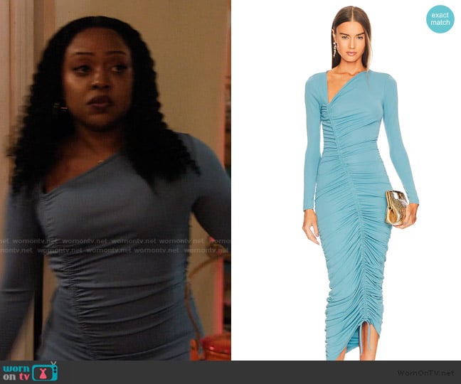 Michael Costello Kylee Midi Dress worn by Janine Teagues (Quinta Brunson) on Abbott Elementary