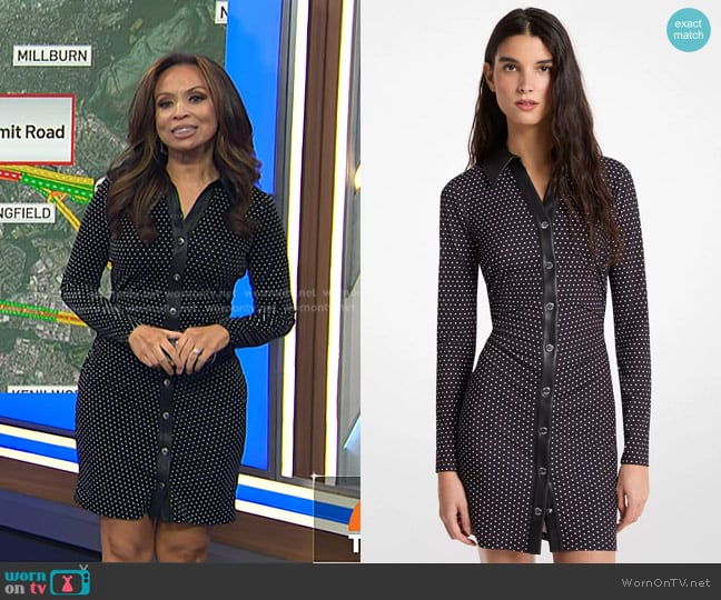 Adelle’s black polka dot leather trim dress on Today