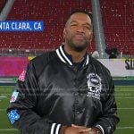 Michael Strahan’s black varsity jacket on Good Morning America