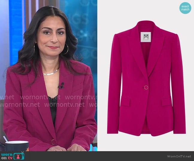Milly Avery Cady Blazer in Plum worn by Dr. Celine Gounder on CBS Mornings