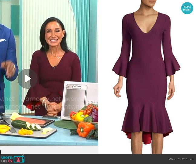 Milly Contrast Knit Draped Mermaid Dress worn by Elizabeth Werner on CBS Mornings