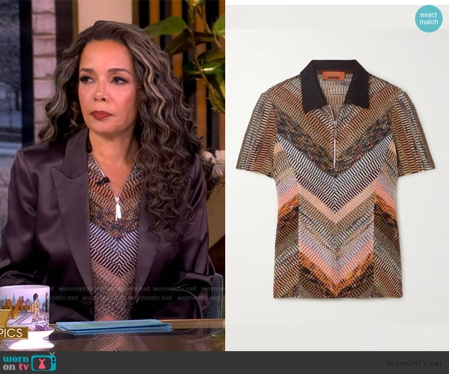 Missoni Striped metallic crochet-knit polo shirt worn by Sunny Hostin on The View