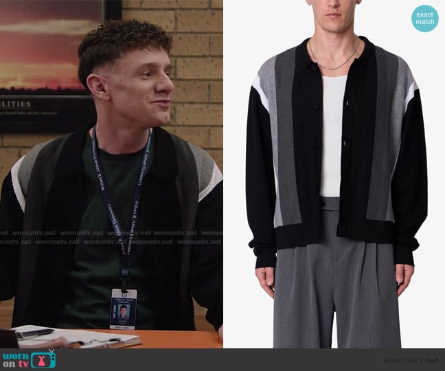 Mnml Stripe Collar Cardigan worn by Jacob Hill (Chris Perfetti) on Abbott Elementary