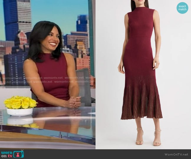 Moon River Ribbed Sweater Dress in Oxblood worn by Dr. Tara Narula on Good Morning America