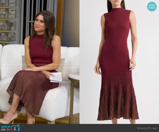 Moon River Ribbed Sweater Dress in Oxblood worn by Hanna Battah on Good Morning America