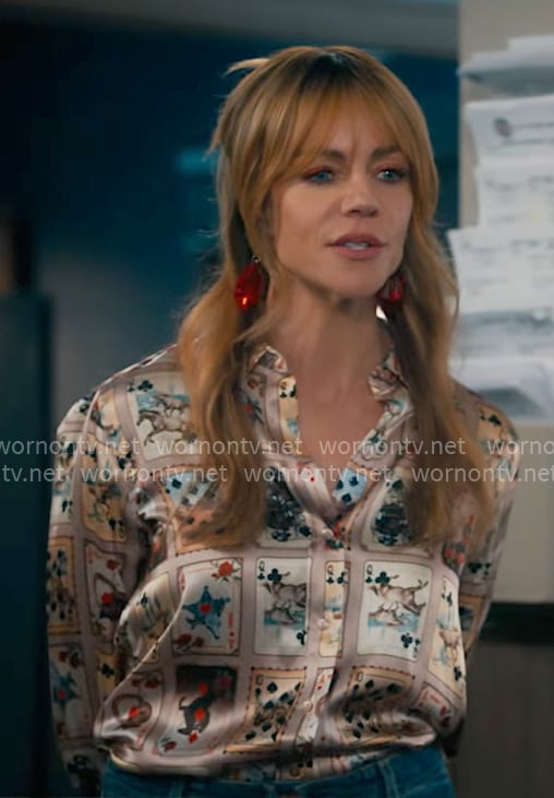 Morgan’s playing cards print shirt on High Potential