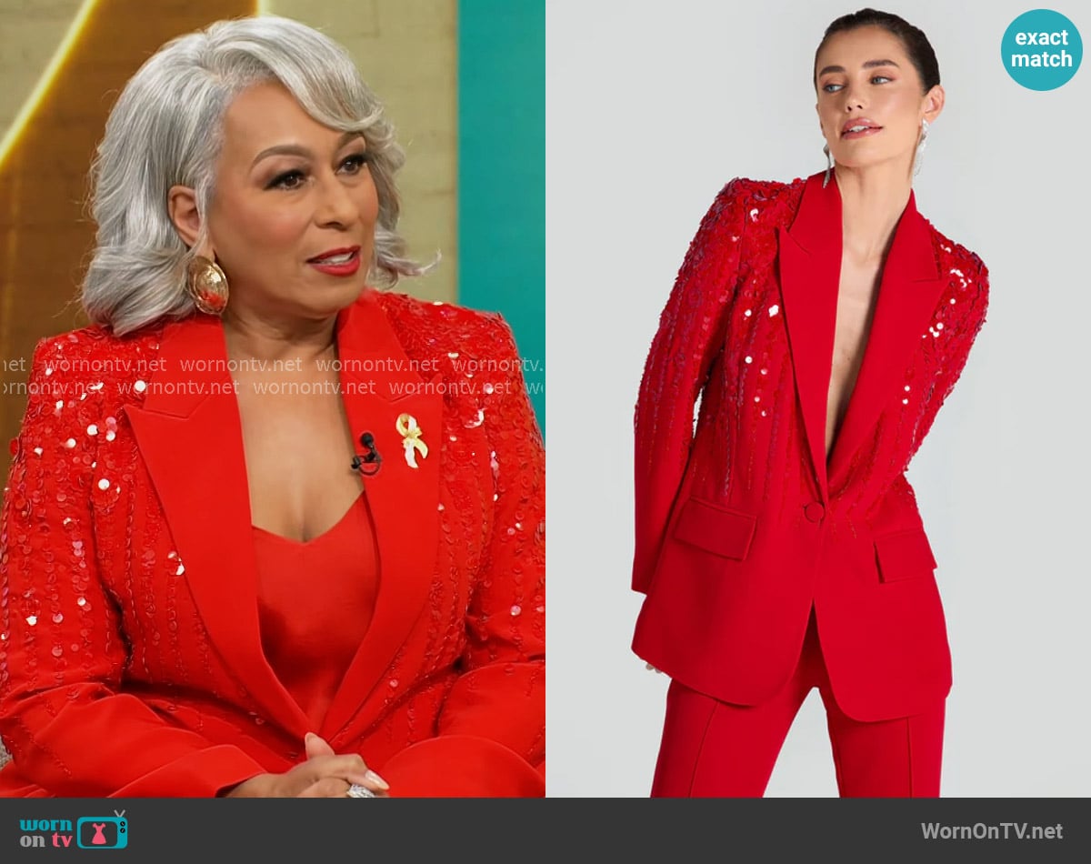 Nadine Merabi Lucille Red Blazer worn by Anita Dupree (Tamara Tunie) on Beyond the Gates