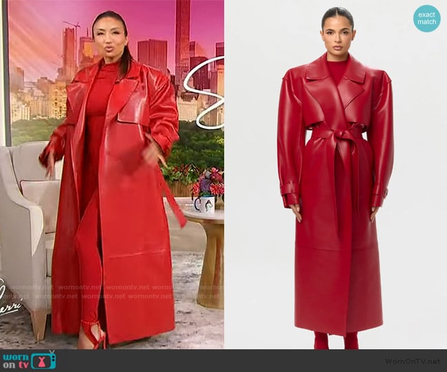 Naked Wardrobe Vegan Leather Trench Coat worn by Jeannie Mai on Sherri