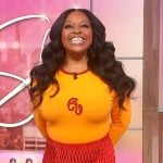 Sherri's yellow embroidered top and skirt on Sherri