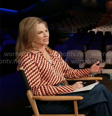 Natalie Morales’ red geometric print shirt on CBS Mornings
