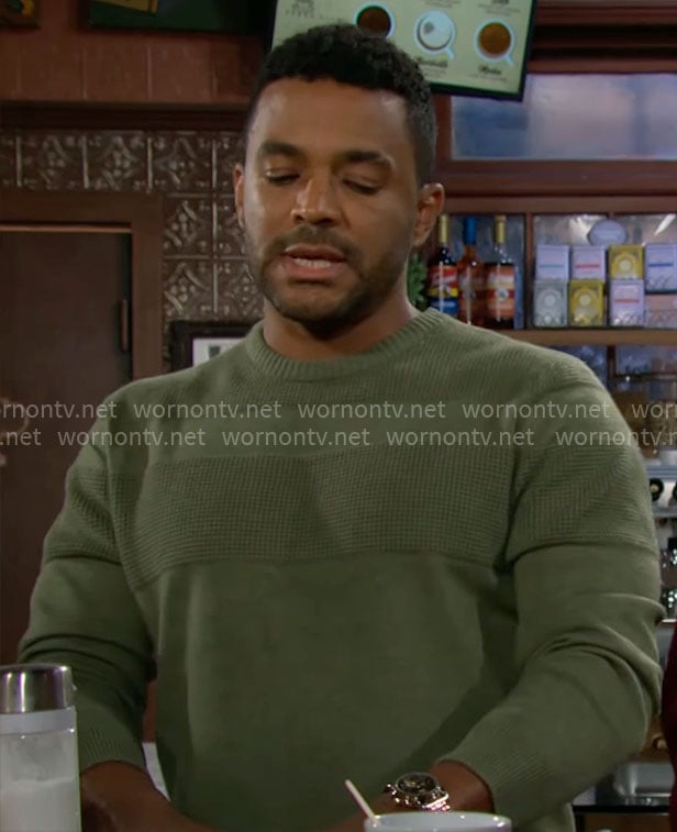 Nate’s green textured stripe sweater on The Young and the Restless