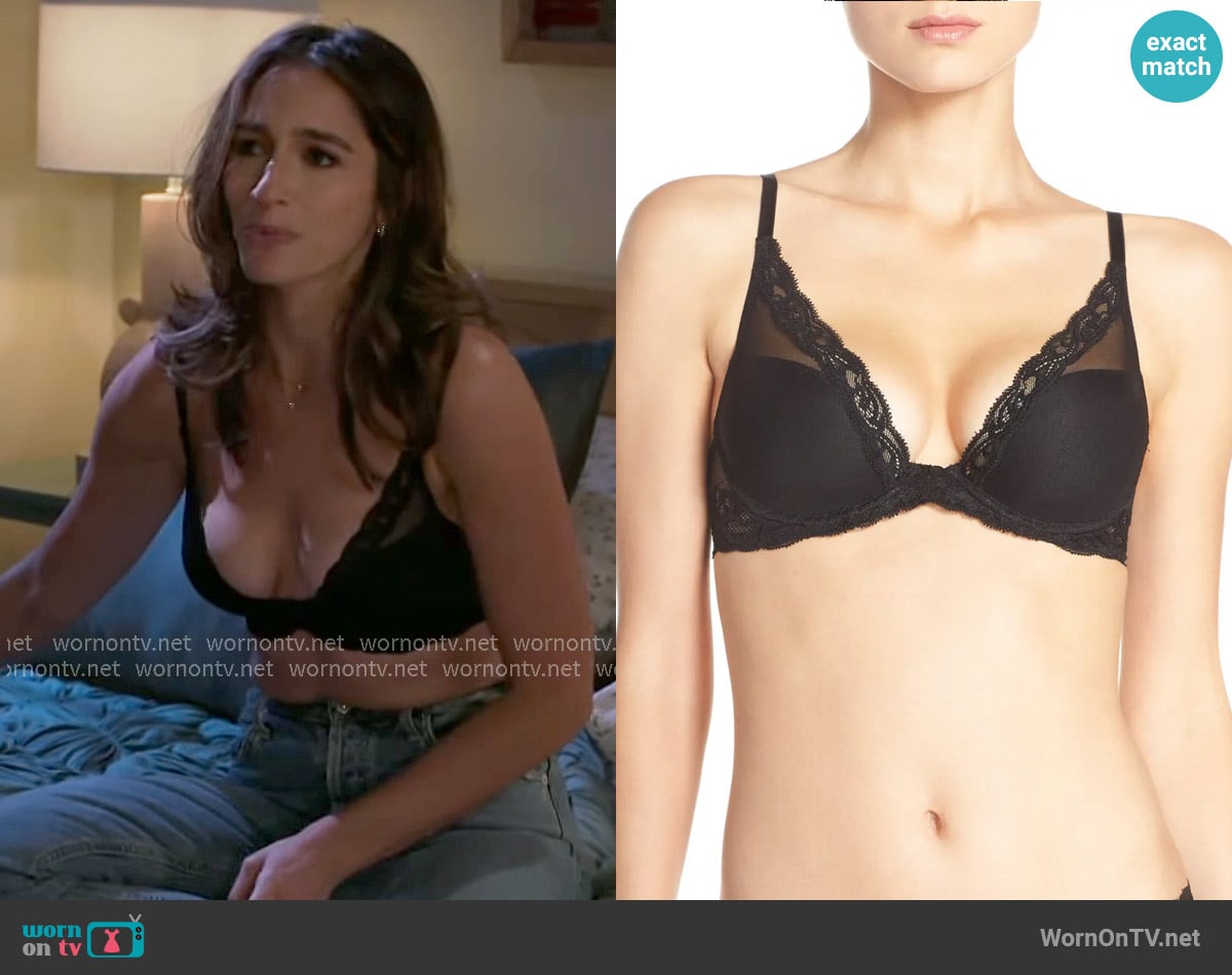 Ashley’s black lace-trim bra on Beyond the Gates