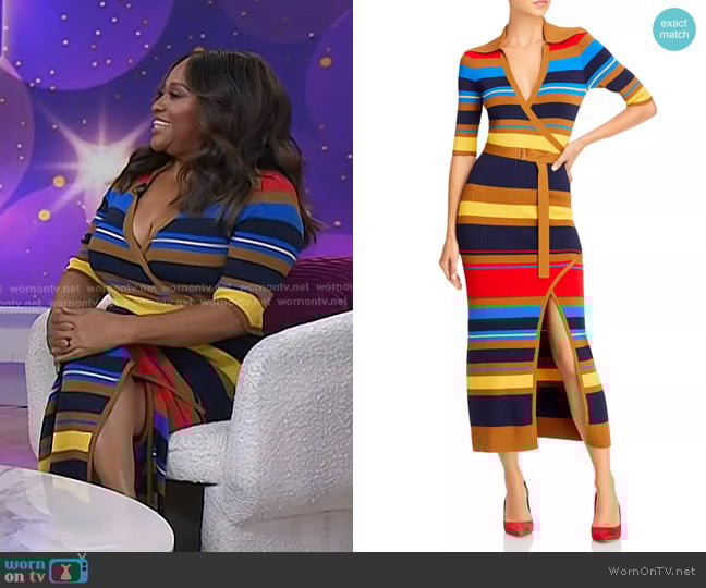 Nicholas Joanna Striped Rib Knit Wrap Dress worn by Sherri Shepherd on Today