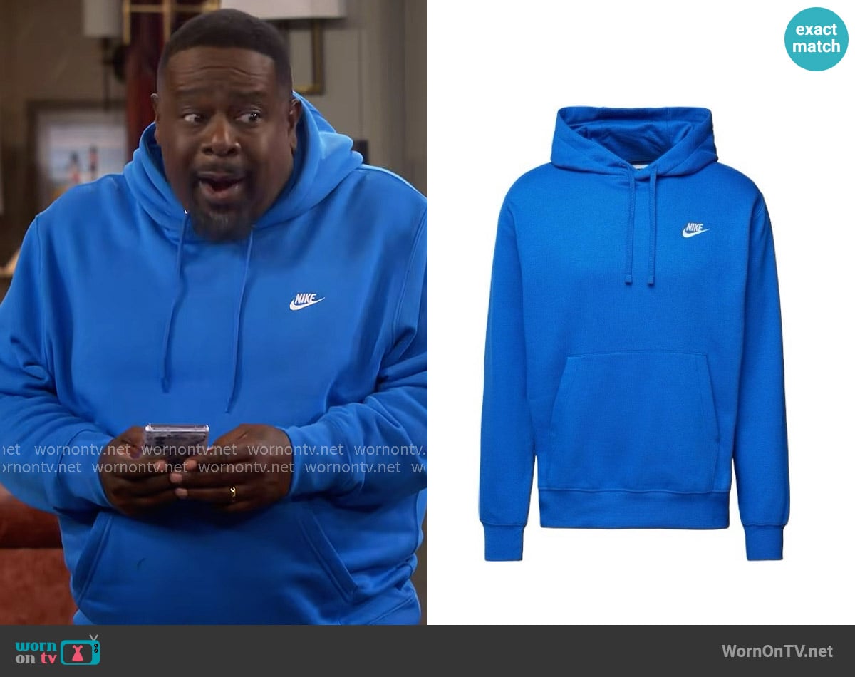 Nike Fleece Pullover Hoodie in Game Royal / White worn by Calvin (Cedric The Entertainer) on The Neighborhood