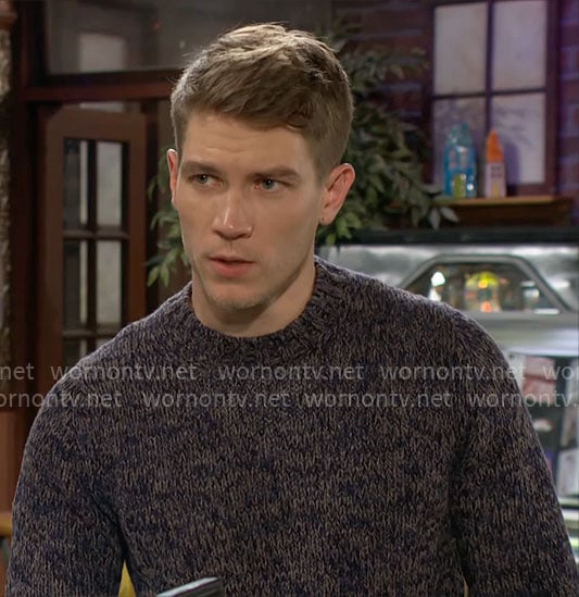 Noah's navy marled sweater on The Young and the Restless
