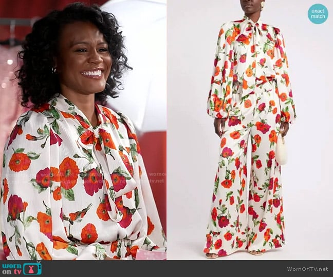 Nordstrom x Harlem's Fashion Row Harbison Romantic Floral Tie Neck Top worn by Janai Norman on Good Morning America