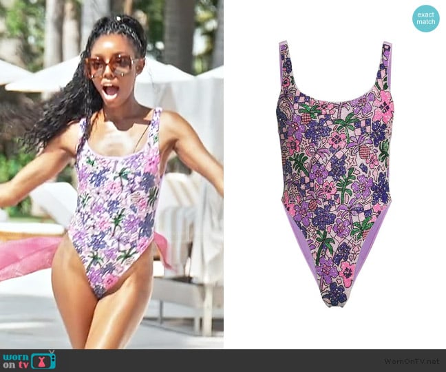 Oceanus Fia Hand Beaded One Piece in Lilac worn by Venita Aspen on Southern Charm