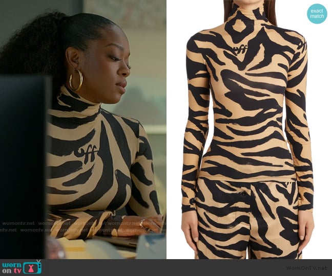 Off White Zebra Print Logo Turtleneck Top worn by Izzy Letts (Jazz Raycole) on The Lincoln Lawyer