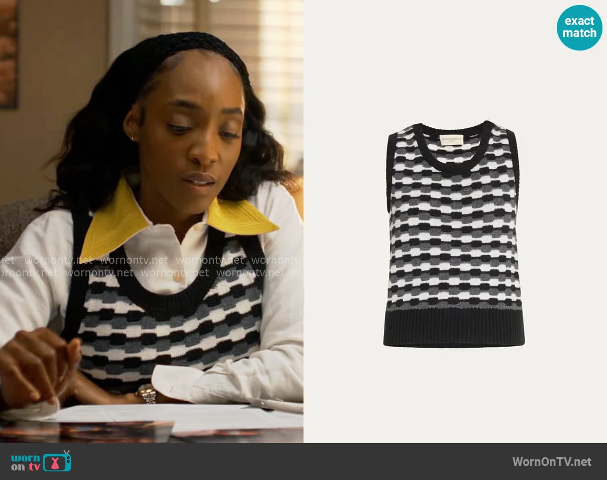Officine Generale Tilda graphic sweater vest worn by Faith Mitchell (Iantha Richardson) on Will Trent