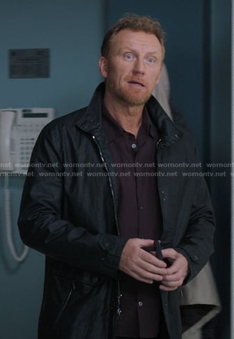 Owen’s purple shirt and black leather jacket on Greys Anatomy