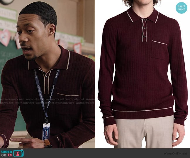 Paisley and Gray Slim-Fit Tipped Ribbed-Knit Polo Shirt worn by Gregory Eddie (Tyler James Williams) on Abbott Elementary