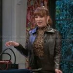 Pamela’s leather jacket and skirt set on Beyond the Gates