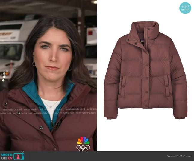 Patagonia Silent Down Jacket in Dark Ruby worn by Liz Kreutz on Today