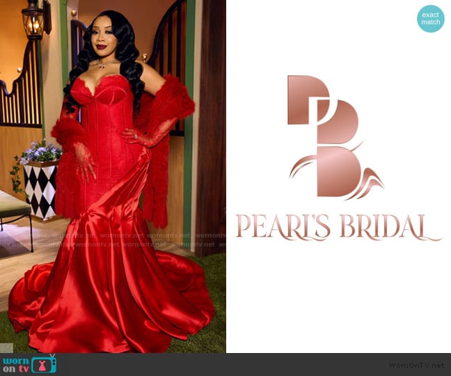 Pearl's Bridal Custom Dress worn by Angel Massie on The Real Housewives of Potomac