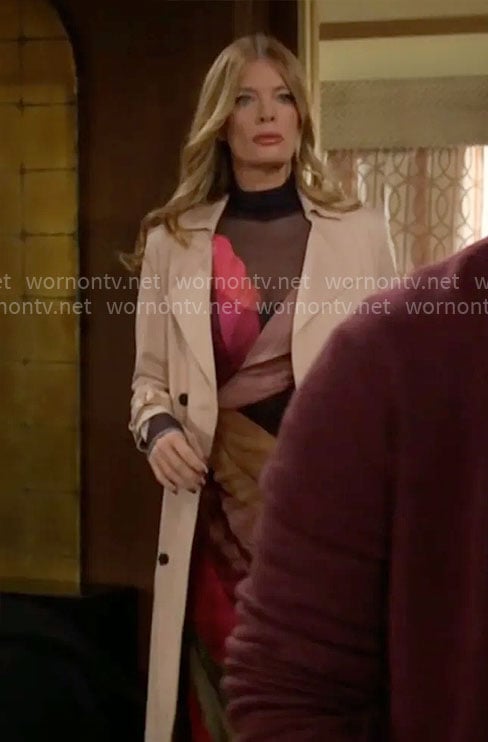 Phyllis’s feather print mesh long sleeve dress on The Young and the Restless
