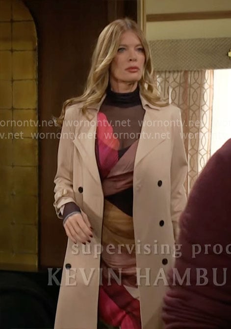 Phyllis's feather print mesh long sleeve dress on The Young and the Restless