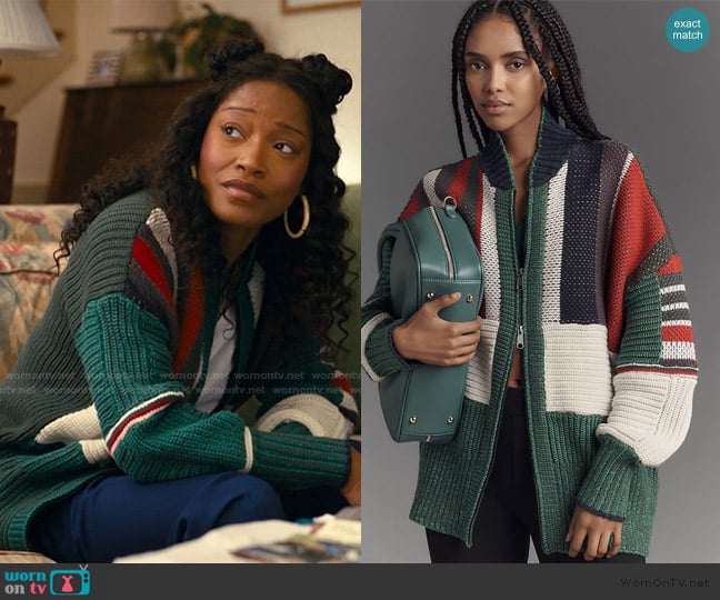 Pilcro Ribbed Collared Zip-Front Sweater worn by Samira Fisher (Keke Palmer) on The Burbs