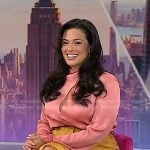Ashley Graham’s pink keyhole blouse and yellow textured skirt on Today