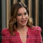 Rebecca’s pink v-neck plaid cardigan on Good Morning America