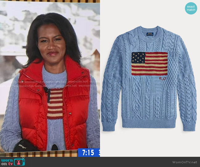 Polo Ralph Lauren Aran-Knit Flag Cotton Sweater worn by Janai Norman on Good Morning America
