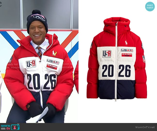 Polo Ralph Lauren Team USA Closing Ceremony Jacket in RL Red Multi worn by Craig Melvin on Today