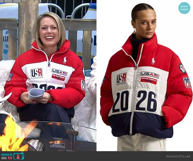 Dylan’s red, white and navy puffer jacket on Today