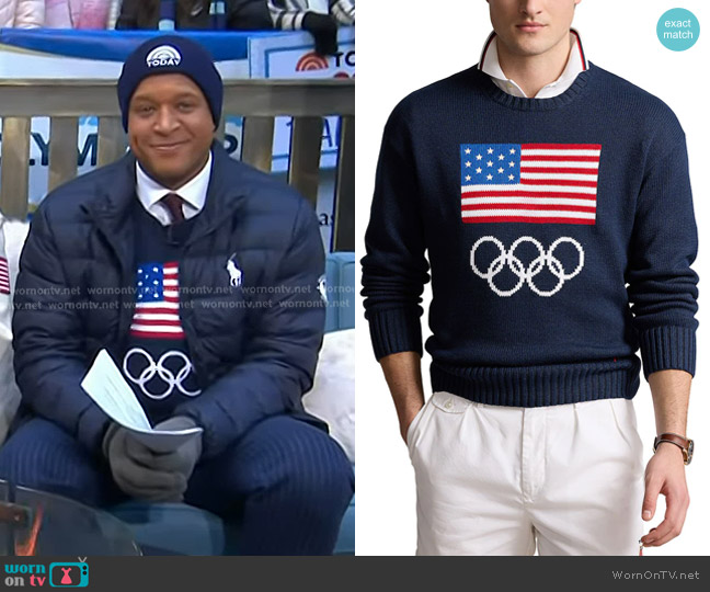 Polo Ralph Lauren Team USA Intarsia Knit Flag Sweater worn by Craig Melvin on Today