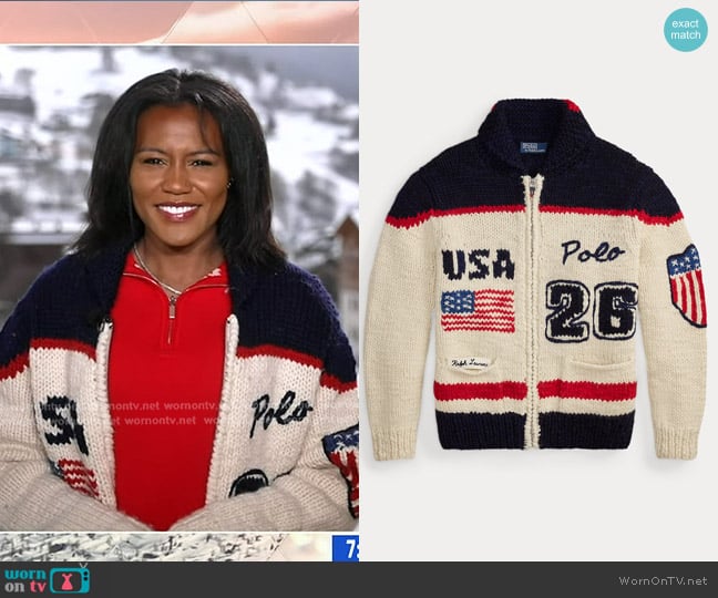 Polo Ralph Lauren Team USA Wool Shawl Cardigan worn by Janai Norman on Good Morning America